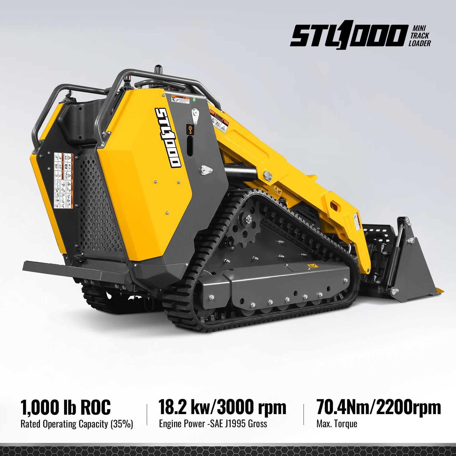 Mini Skid Steer Stand On Compact Track Loader ( 4 in 1 bucket included ) with 25HP KUBOTA D1105 Diesel Engine, Common Industry Interface (CII), CROBA STL1000