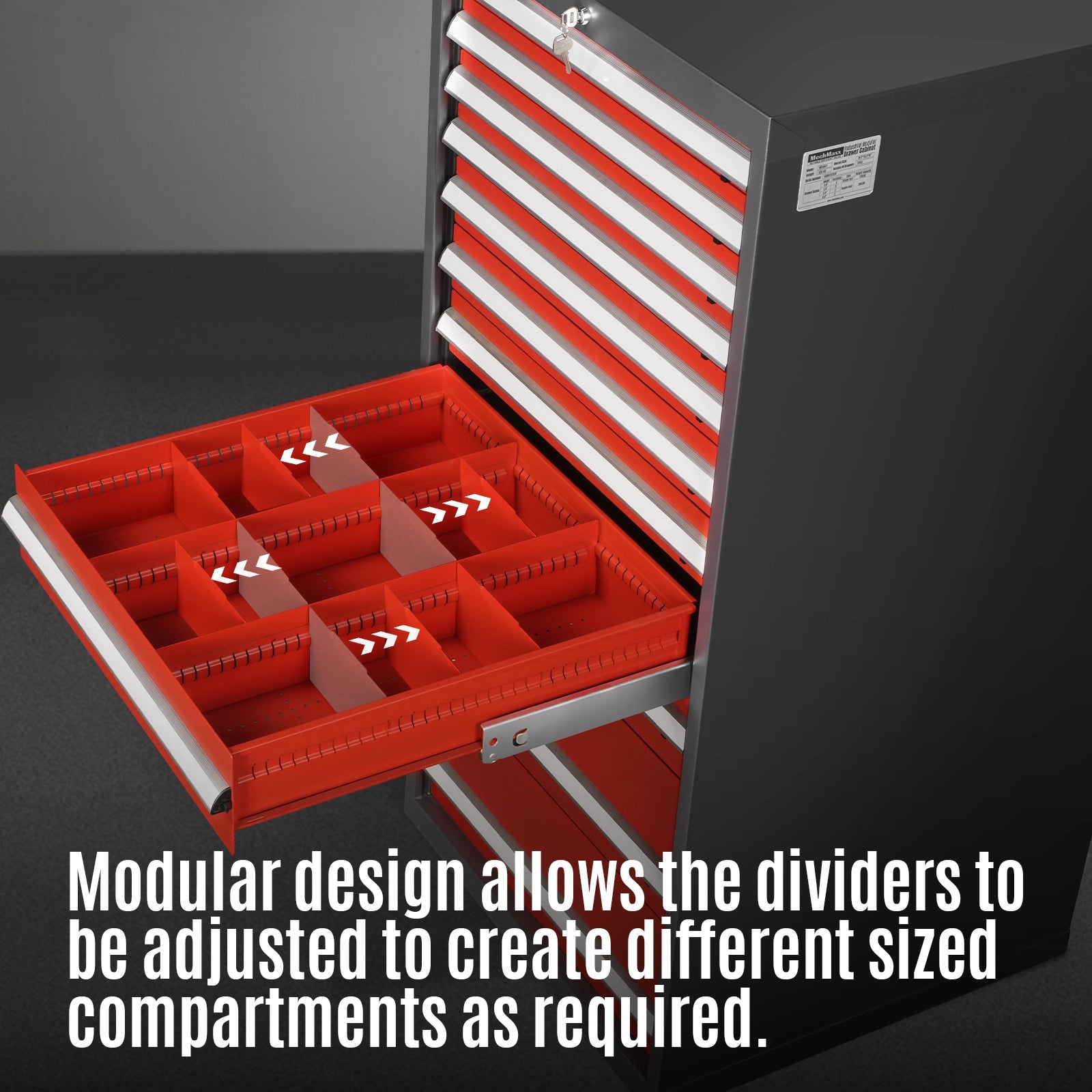Heavy Duty Modular Drawer Cabinet – 9 Drawer Tool Storage Organizer, Steel Construction, 59" H x 28.5" W x 28.5" D
