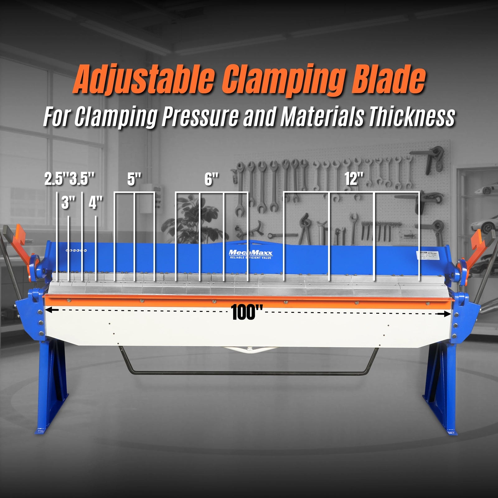100-inch Manual Sheet Metal Brake - 12 Gauge Bending Capacity, Adjustable Fingers, 8 Ft. Heavy-Duty Steel Construction, Precision Bending for Box and Pan