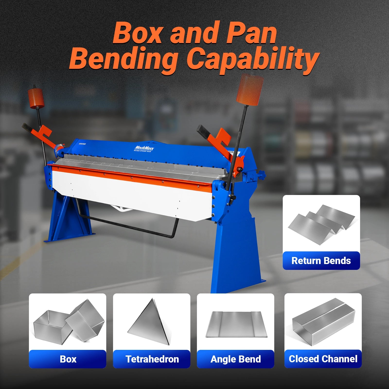100-inch Manual Sheet Metal Brake - 12 Gauge Bending Capacity, Adjustable Fingers, 8 Ft. Heavy-Duty Steel Construction, Precision Bending for Box and Pan