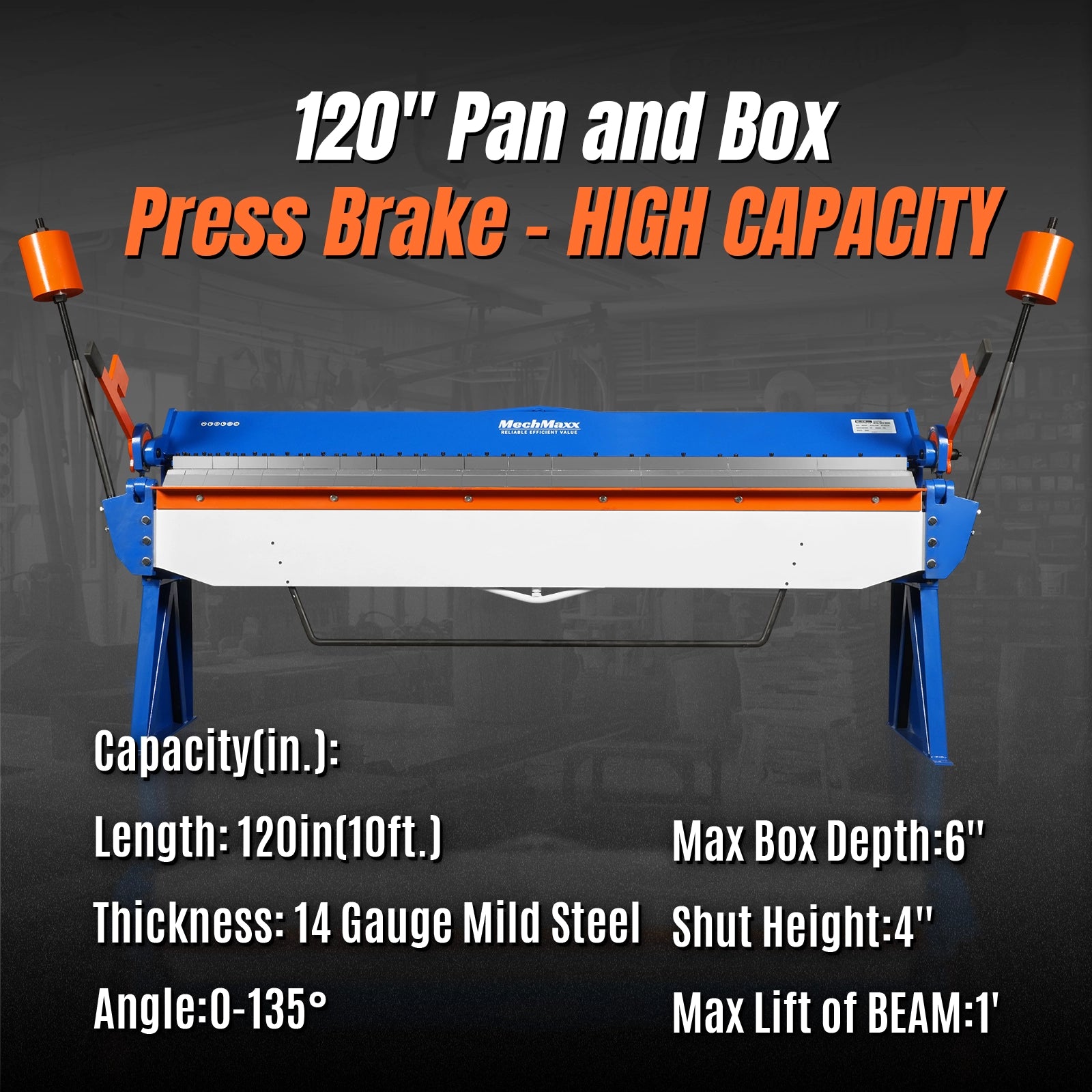 120-inch Manual Sheet Metal Brake - 14 Gauge Bending Capacity, Adjustable Fingers, Heavy-Duty Steel Construction, Precision Bending for Box and Pan