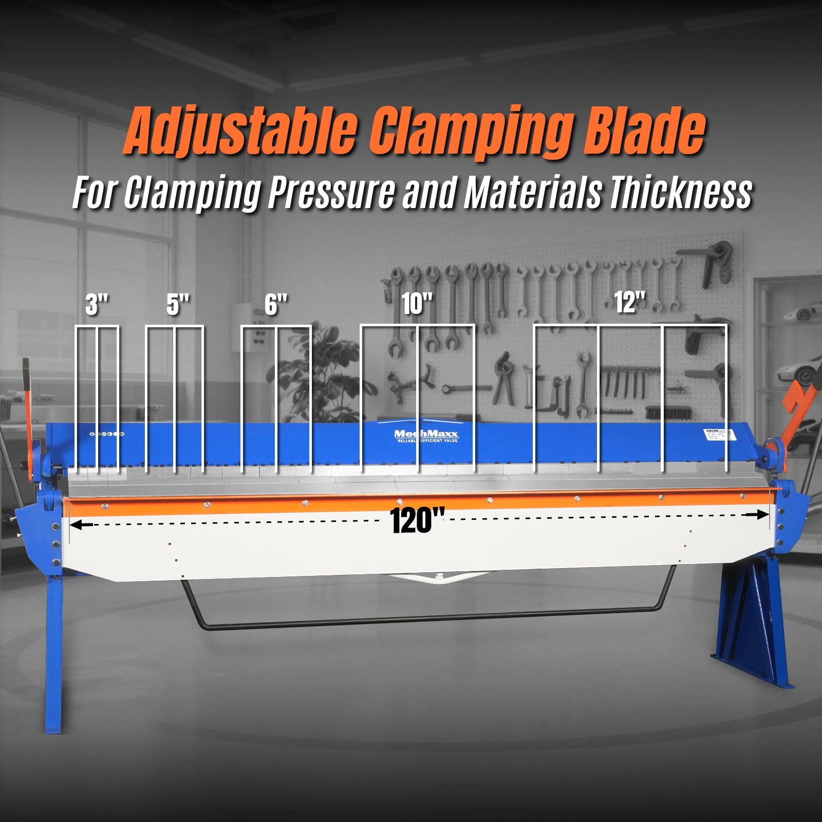 120-inch Manual Sheet Metal Brake - 14 Gauge Bending Capacity, Adjustable Fingers, Heavy-Duty Steel Construction, Precision Bending for Box and Pan