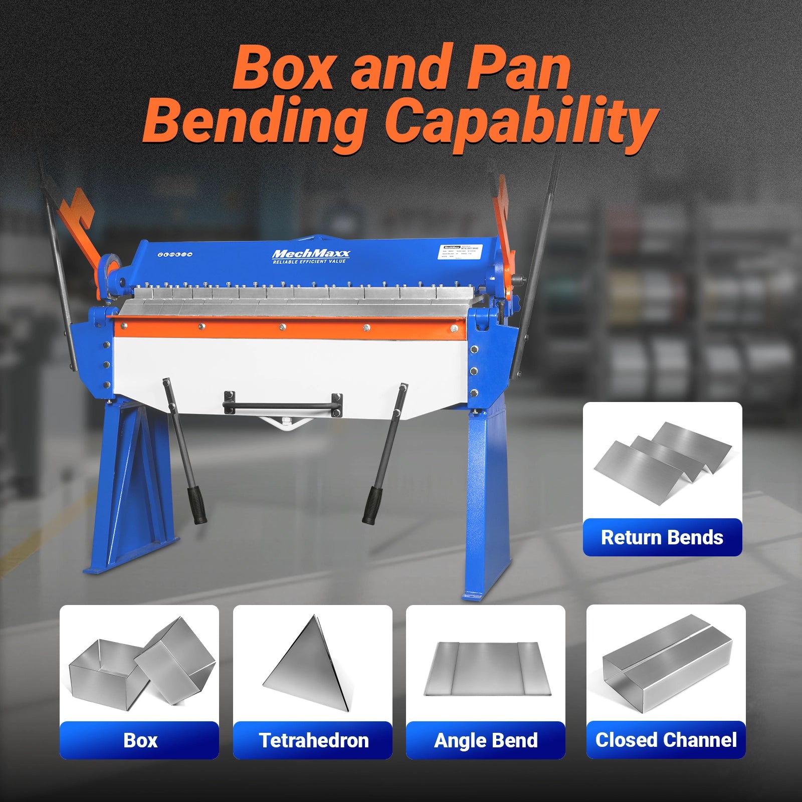 48” Manual Pan and Box Brake - Heavy Duty, Durable Construction, 12 Gauge Mild Steel, 135° Bending Angle, Individual Bending Fingers"