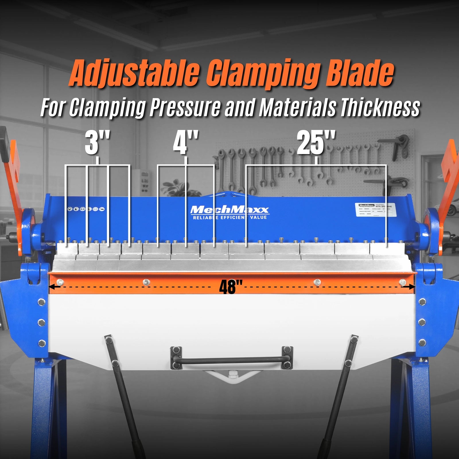 48” Manual Pan and Box Brake - Heavy Duty, Durable Construction, 12 Gauge Mild Steel, 135° Bending Angle, Individual Bending Fingers"
