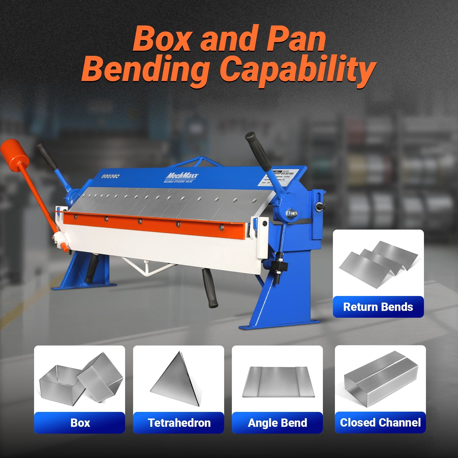 48" Manual Pan and Box Brake - 16 Gauge Mild Steel Capacity, 135° Bending Angle, 16 Precision Fingers, Durable Construction for Accurate Bends"
