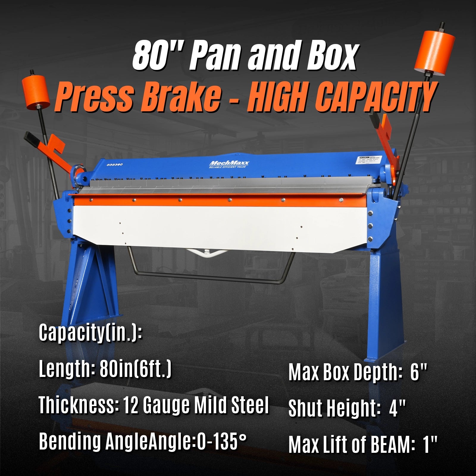 80-inch Manual Sheet Metal Brake - 12 Gauge Bending Capacity, Adjustable Fingers, 6 Ft. Heavy-Duty Steel Construction for Precision Bending