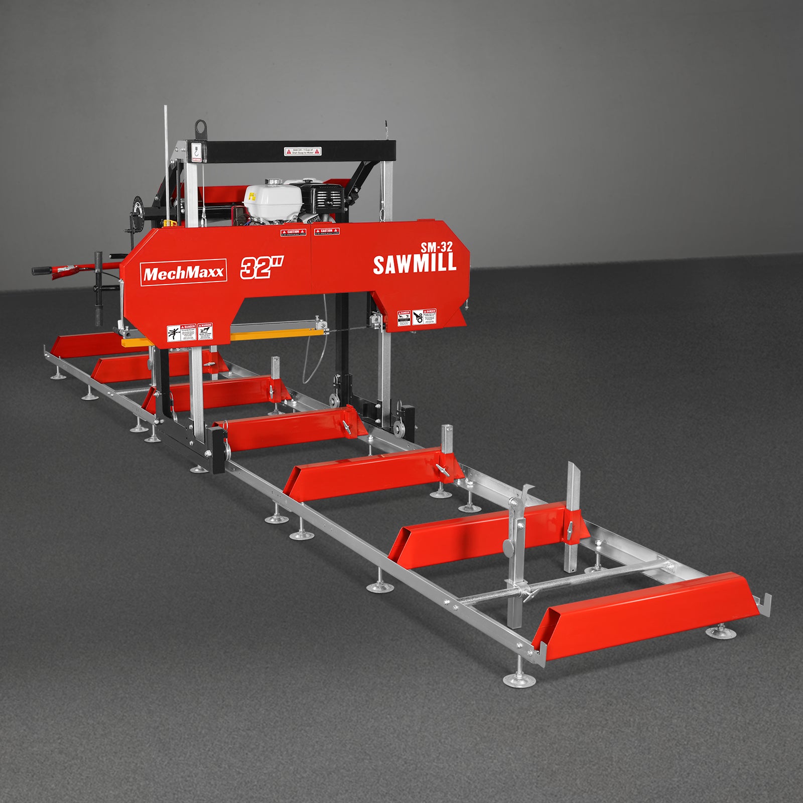 32" Portable Sawmill (5 x Blades Included), HONDA GX390 389cc E-Start Gasoline Engine, 29" Board Width, 20' Track Length (13' Track Length + 6.6' Track Extension Included) , SM32