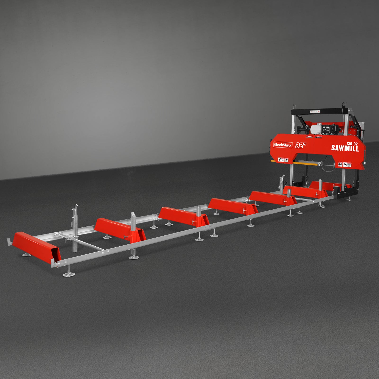 32" Portable Sawmill (5 x Blades Included), HONDA GX390 389cc E-Start Gasoline Engine, 29" Board Width, 20' Track Length (13' Track Length + 6.6' Track Extension Included) , SM32