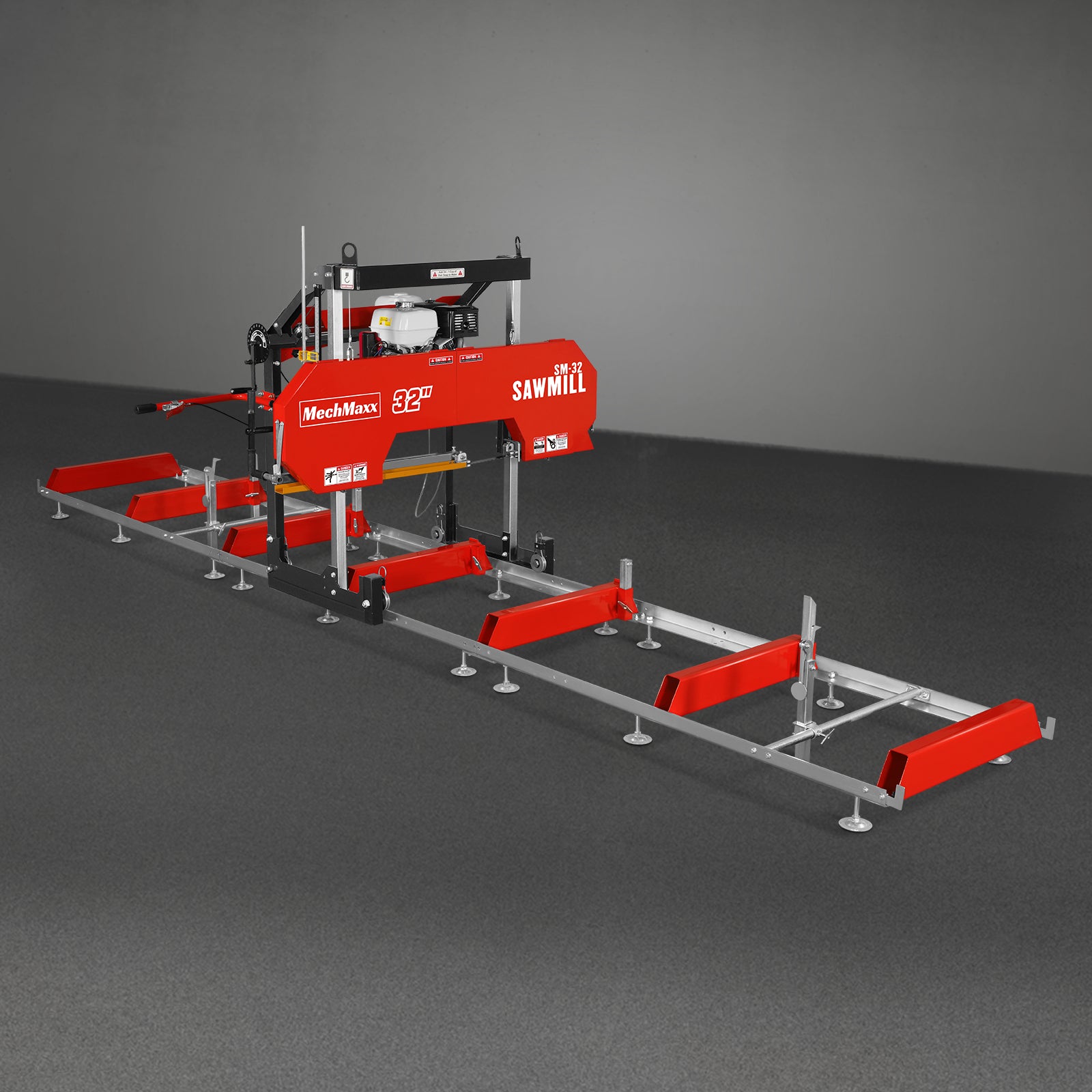 32" Portable Sawmill (5 x Blades Included), HONDA GX390 389cc E-Start Gasoline Engine, 29" Board Width, 20' Track Length (13' Track Length + 6.6' Track Extension Included) , SM32