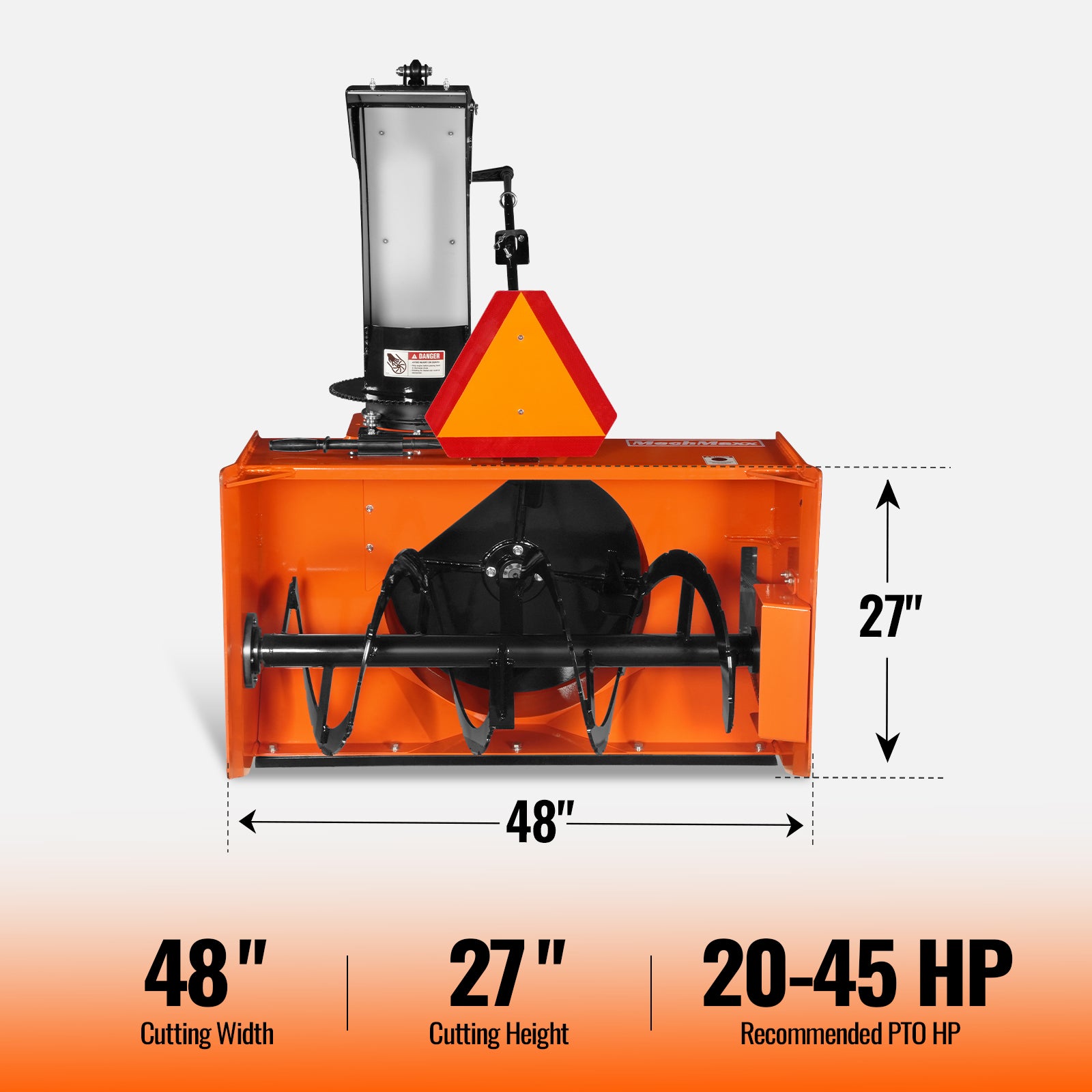 48" 3 Point PTO Snow Blower 24" Impeller Diameter 360° Snow Chute (PTO Shaft Included with Slip Clutch), 20-45 HP, TSB48T