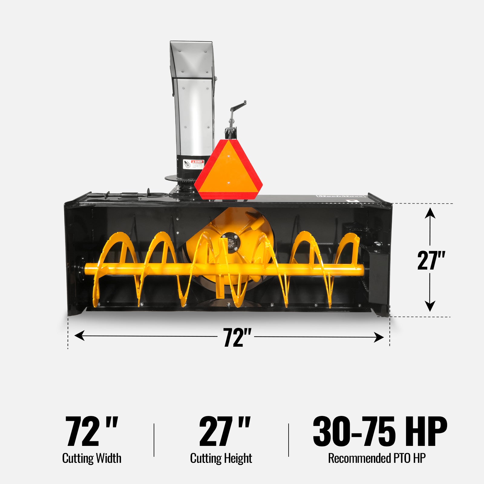 72" 3 Point PTO Snow Blower 24" Impeller Diameter 360° Snow Chute (PTO Shaft Included with Slip Clutch), 30-75 HP, TSB72