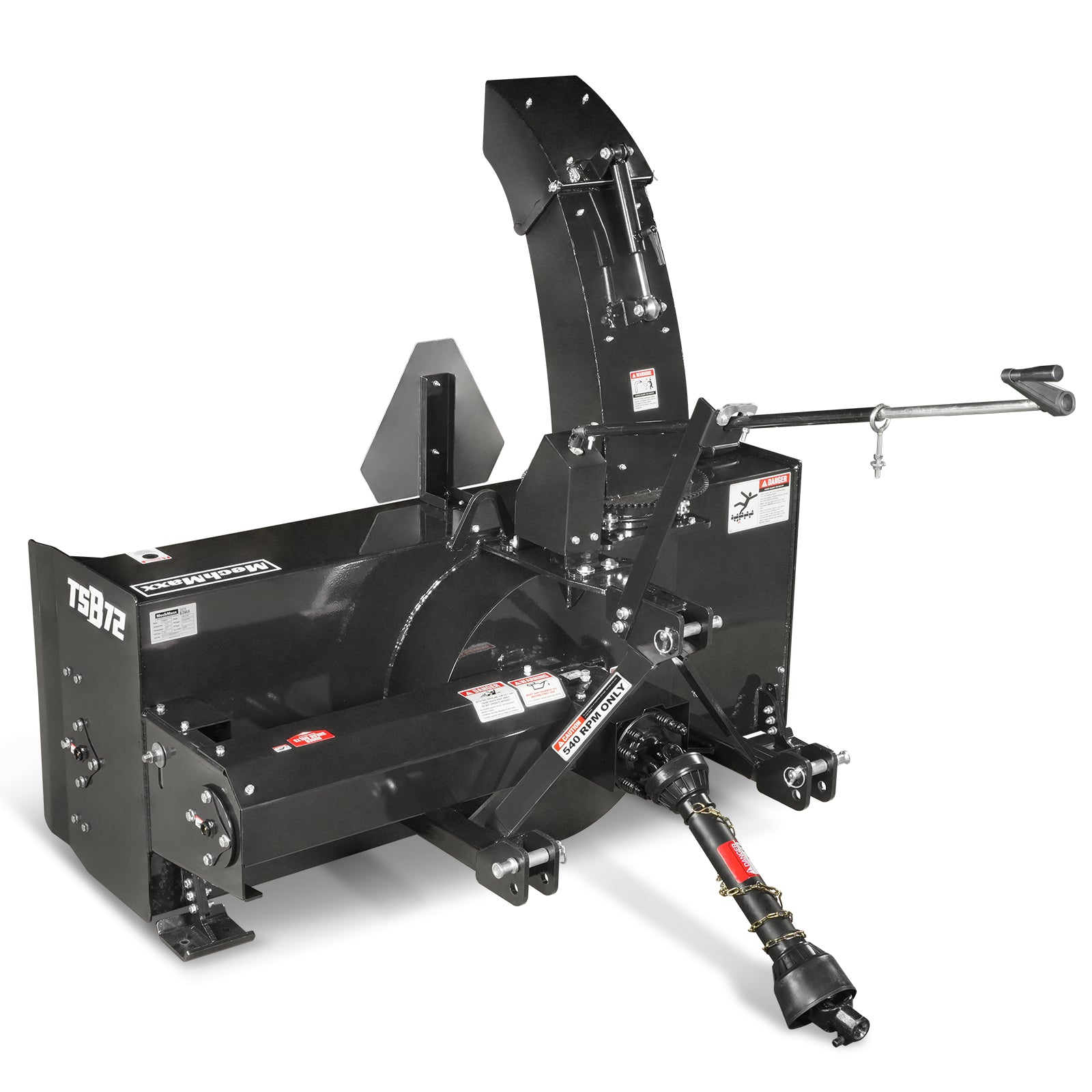 72" 3 Point PTO Snow Blower 24" Impeller Diameter 360° Snow Chute (PTO Shaft Included with Slip Clutch), 30-75 HP, TSB72