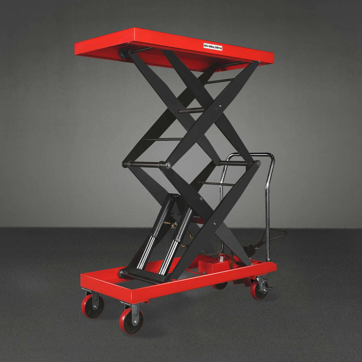 Mobile Double Scissor Lift Table Cart 2200lbs Capacity, Platform Size, 47.2” x 24”, Height 66.9” , TFD22