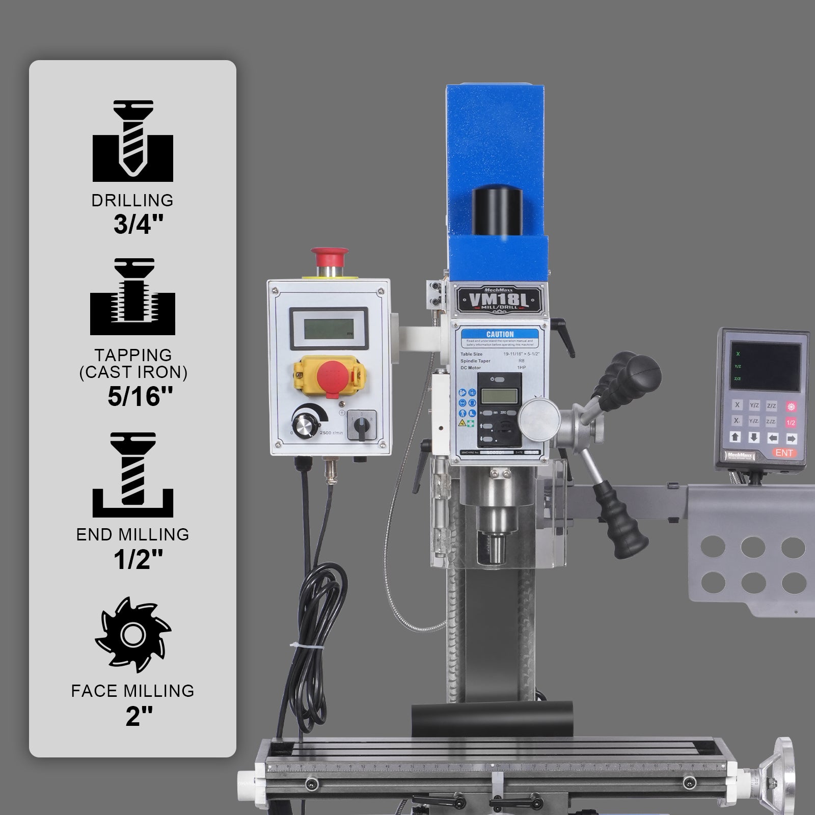6"x20'' Benchtop Mill Drill Machine with DRO Brushless Motor, Variable Speed, R8 Spindle, 1 HP, 110V, Compact Milling Drilling Tool for Garage Shop, DIY Metalworking without Stand