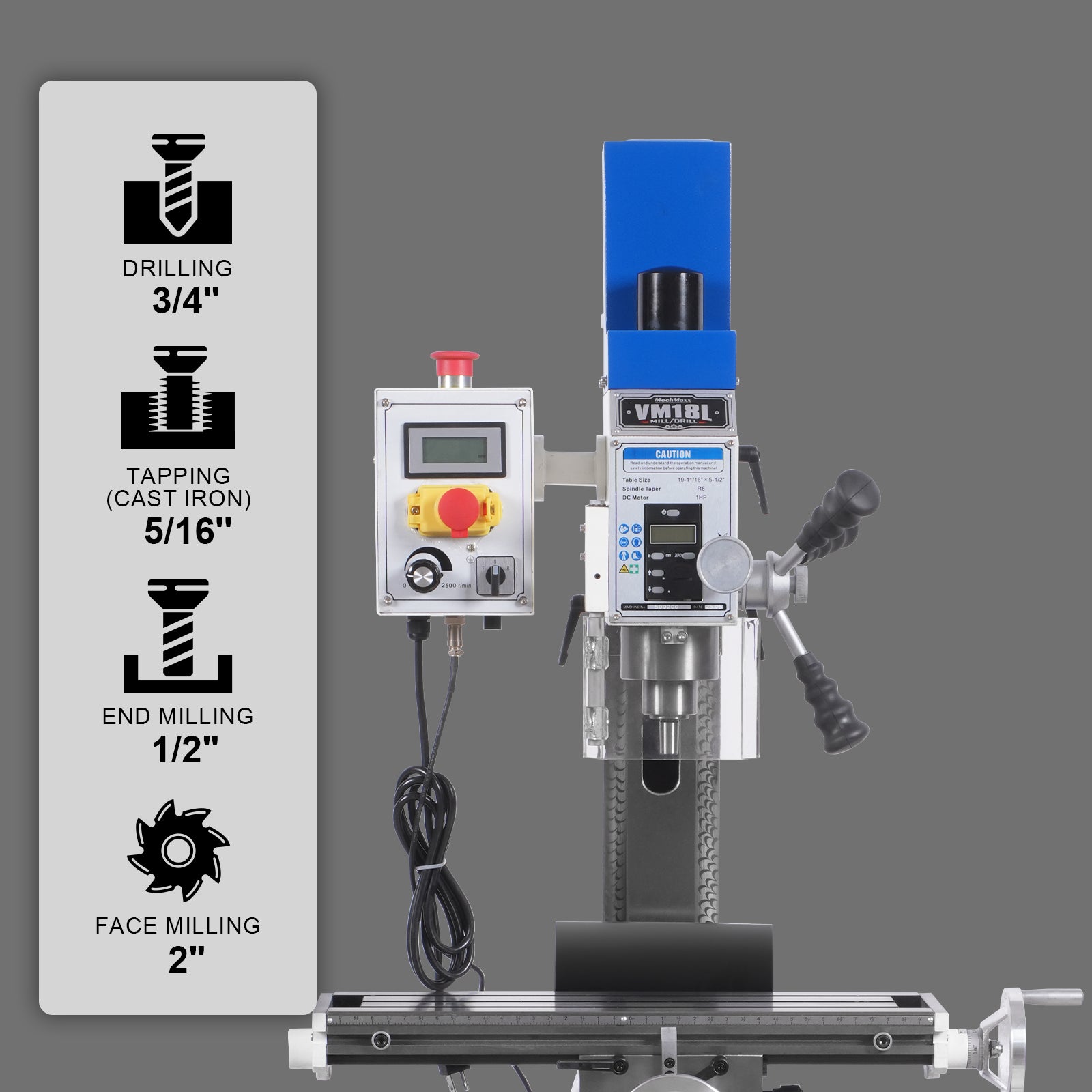 6"x20'' Benchtop Mill Drill Machine, Variable Speed, R8 Spindle, 1 HP, 110V, Brushless Motor Compact Milling Drilling Tool for Garage Shop, DIY Metalworking without Stand