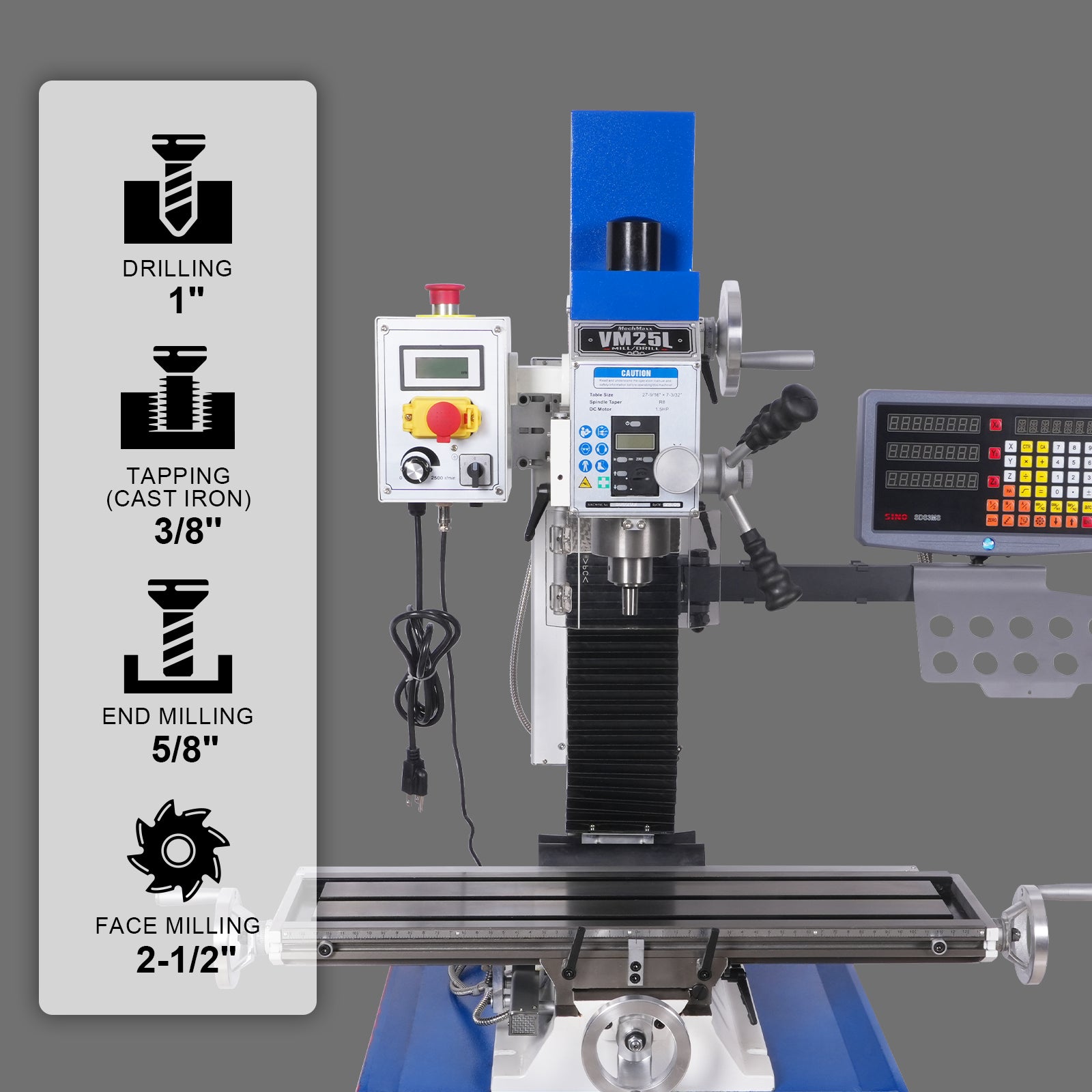 1.5HP 7‘’x 27-1/2‘’ Benchtop Mini Mill Drill Machine, Variable Speed, R8 Spindle, Brushless Motor, 110V, Compact Milling Drilling Tool for Garage Shop, DIY Metalworking without Stand
