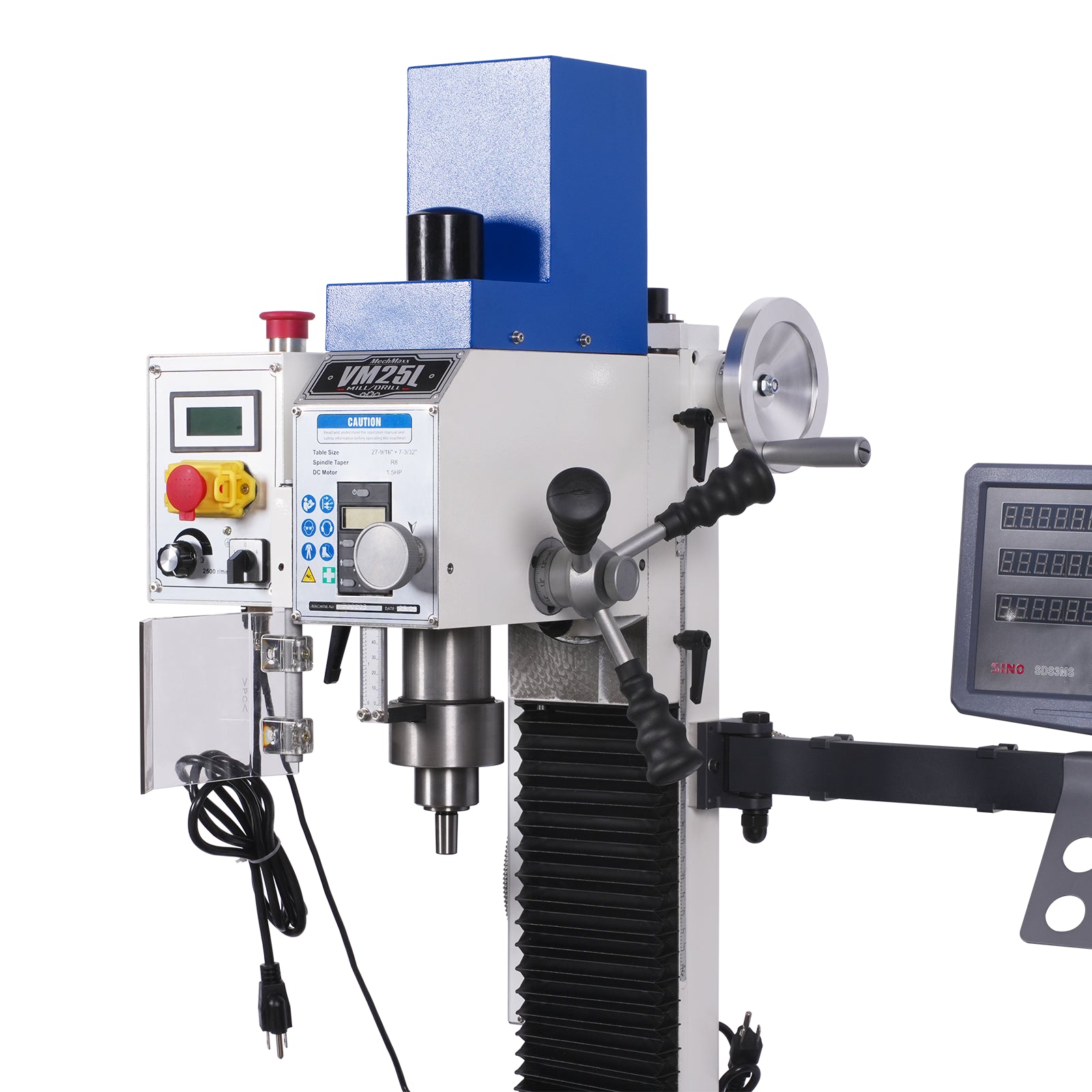 1.5HP 7‘’x 27-1/2‘’ Benchtop Mini Mill Drill Machine, Variable Speed, R8 Spindle, Brushless Motor, 110V, Compact Milling Drilling Tool for Garage Shop, DIY Metalworking without Stand