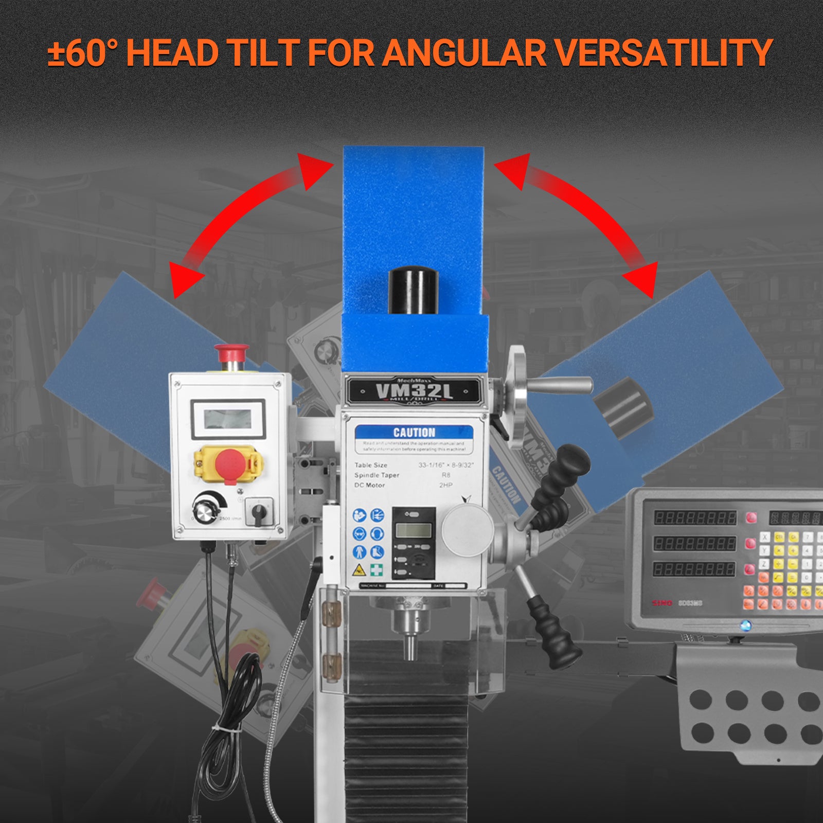 8-1/4"x33'' Industrial Benchtop Mill Drill Machine with DRO, Variable Speed, Brushless Motor, R8 Spindle, 2 HP, 110V, Compact Milling Drilling Tool for Garage Shop, DIY Metalworking without Stand