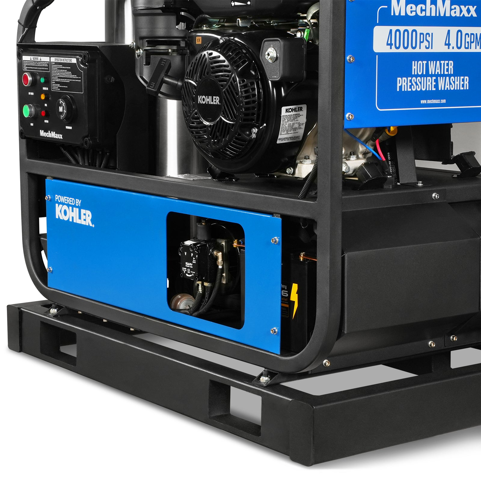 4000 PSI 4 GPM Kohler E-Start Engine Hot Water Pressure Washer Skid Mounted with 245 Gal Tank, HPW40KBT