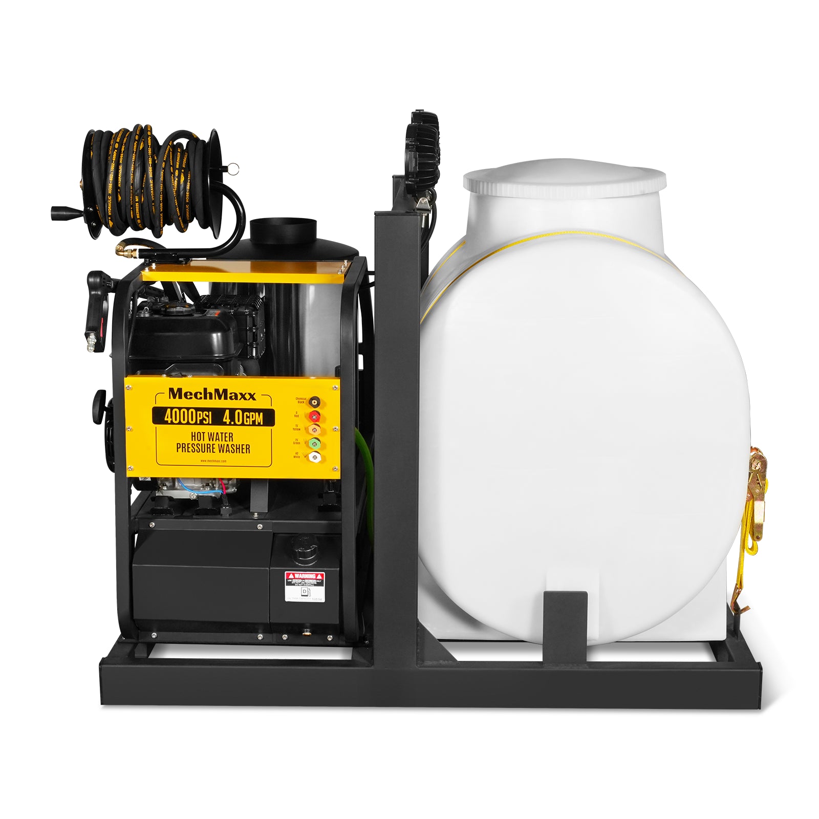 4000 PSI 4 GPM 15 HP ZONSEN E-Start Gas Engine Hot Water Pressure Washer Skid Mounted with 175 Gal Tank, HPW40DT