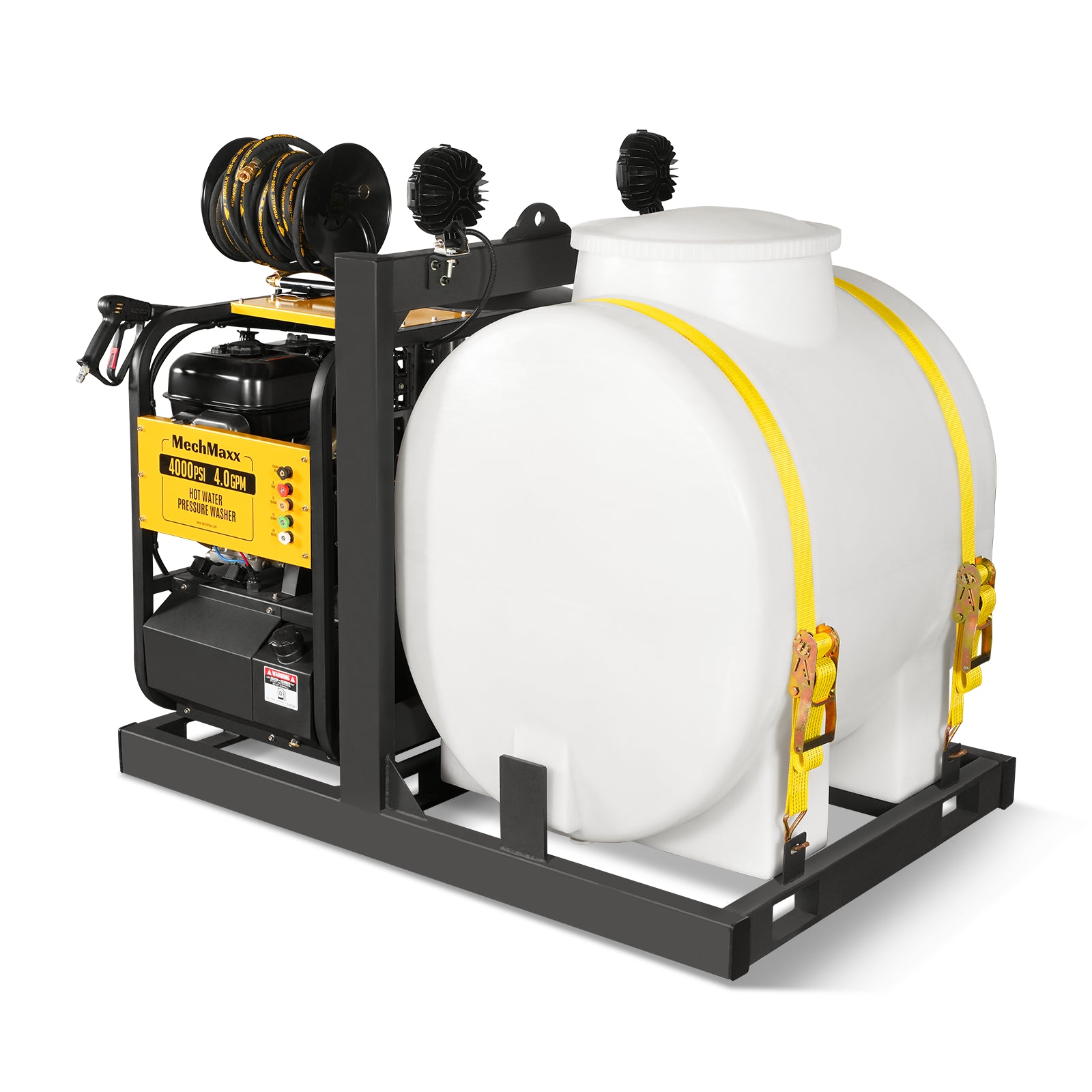 4000 PSI 4 GPM 15 HP ZONSEN E-Start Gas Engine Hot Water Pressure Washer Skid Mounted with 175 Gal Tank, HPW40DT