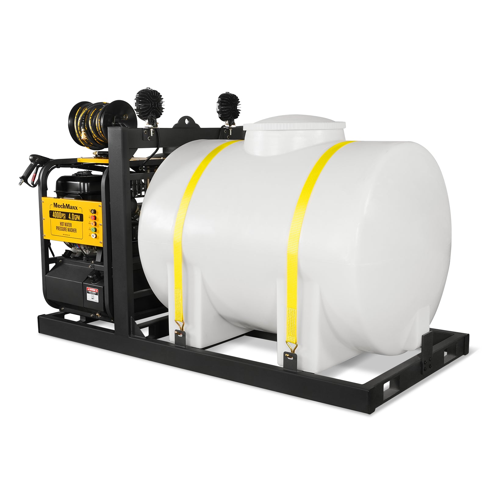 4000 PSI 4 GPM 15 HP ZONSEN E-Start Gas Engine Hot Water Pressure Washer Skid Mounted with 245 Gal Tank, HPW40DBT