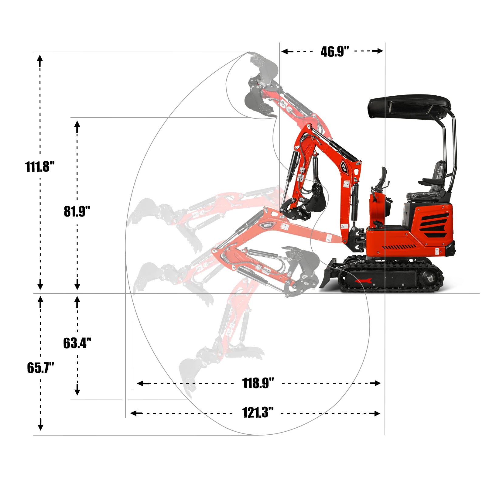 Mini Compact Excavator HONDA GX390 Engine, 65.7” Max. Digging Depth, 2100 LBS Operating Weight, MEC10