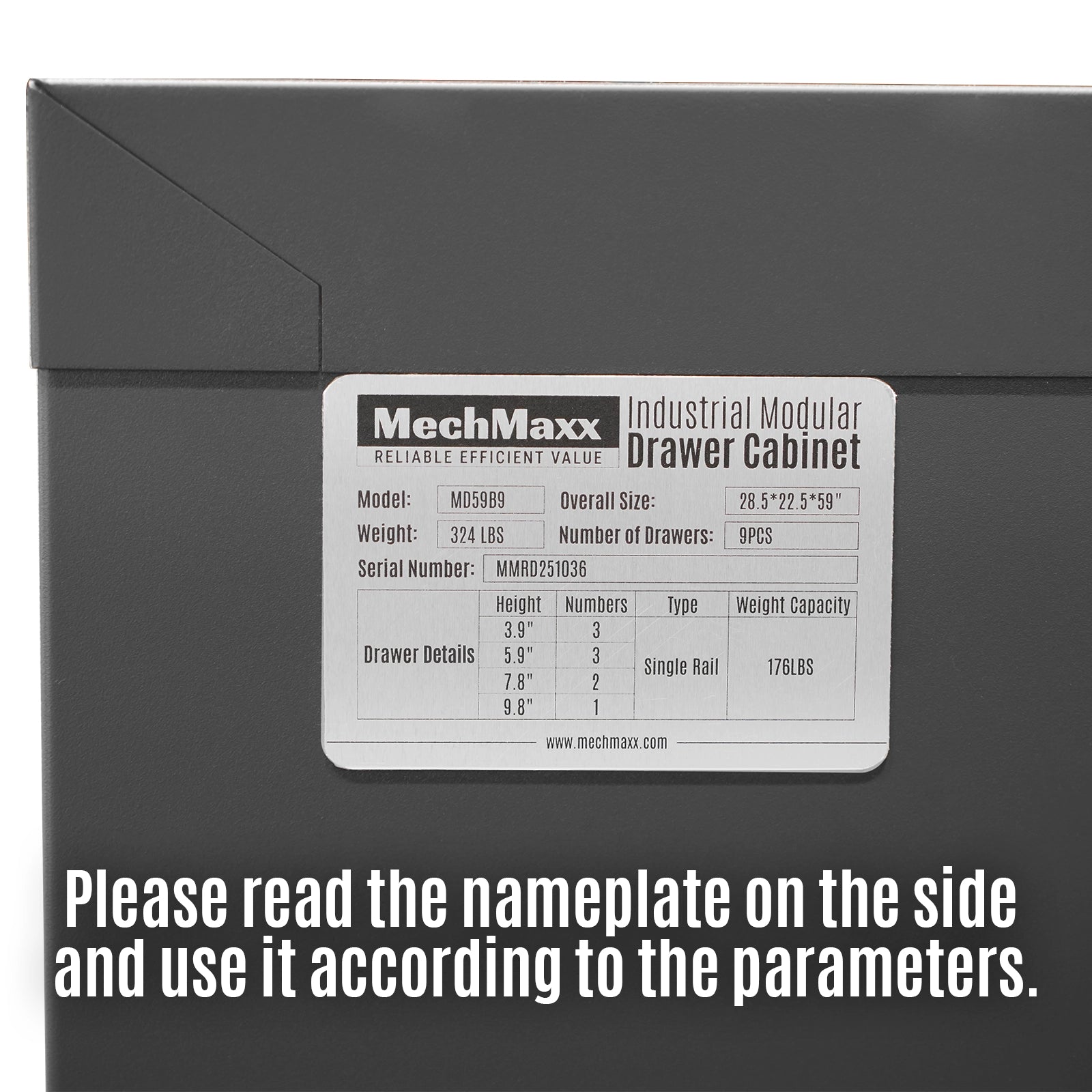 Heavy Duty Modular Drawer Cabinet – 9 Drawer Tool Storage Organizer, Steel Construction, 59" H x 28.5" W x 22.5" D