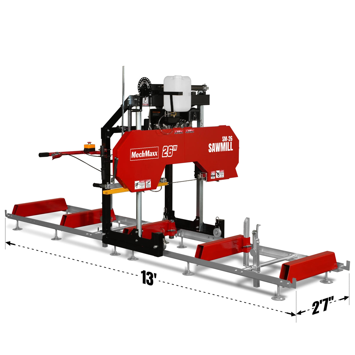 26" Portable Sawmill, 459cc 15HP E-Start Gasoline Engine, 20" Board Width, 13' Track Length , SM-26