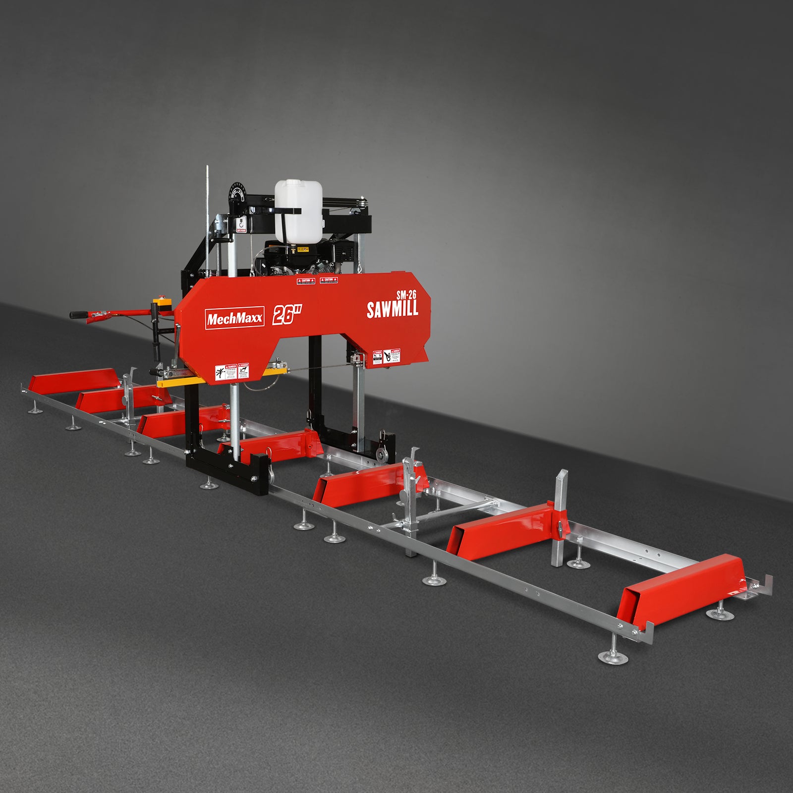 26" Portable Sawmill (5x Blades Included), 420cc 15HP E-Start Gasoline Engine, 22" Board Width, 20' Track Length (13' Track Length + 6.6' Track Extension Included) , SM-26