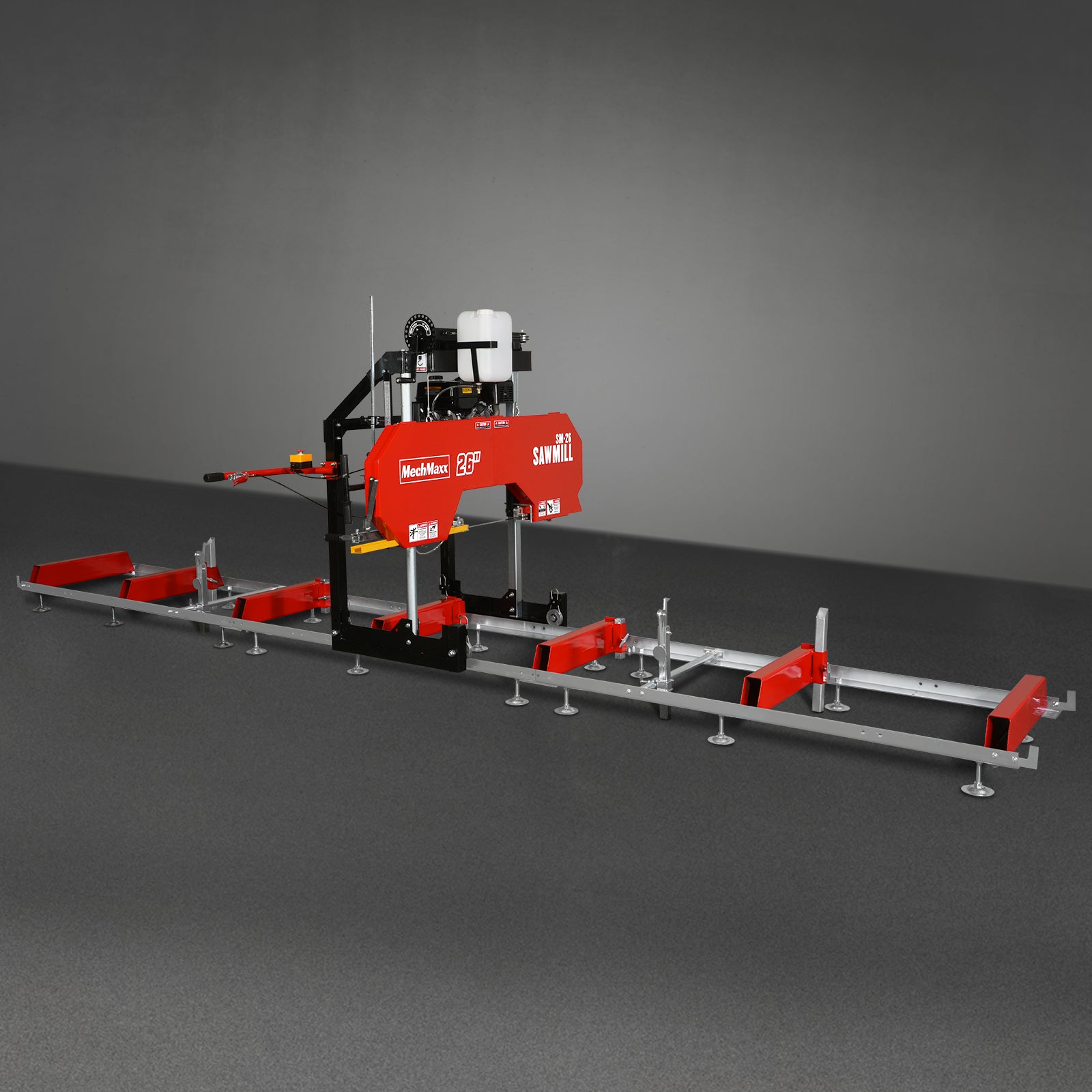26" Portable Sawmill (5x Blades Included), 420cc 15HP E-Start Gasoline Engine, 22" Board Width, 20' Track Length (13' Track Length + 6.6' Track Extension Included) , SM-26