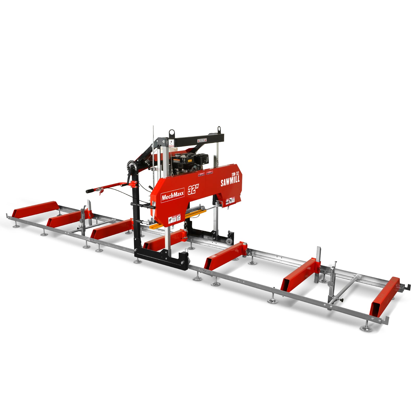 32" Portable Sawmill (5 x Blades Included), 459cc 15HP E-Start Gasoline Engine, 29" Board Width, 20' Track Length (13' Track Length + 6.6' Track Extension Included) , SM-32