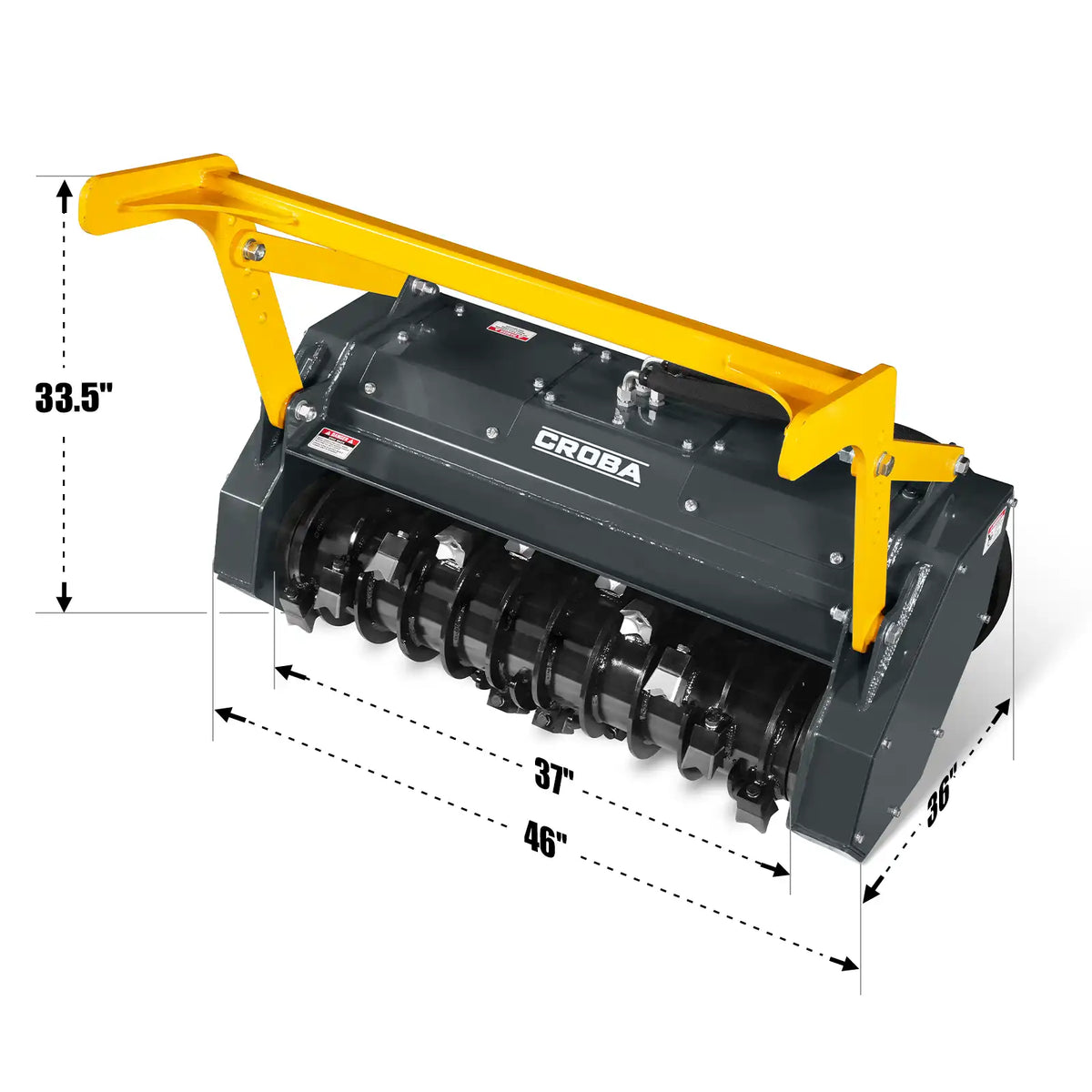 37"Mini Skid Steer Drum Forestry Mulcher Attachment, Hydraulic Flow Range 10.6 To 15.9 GPM,MCH37