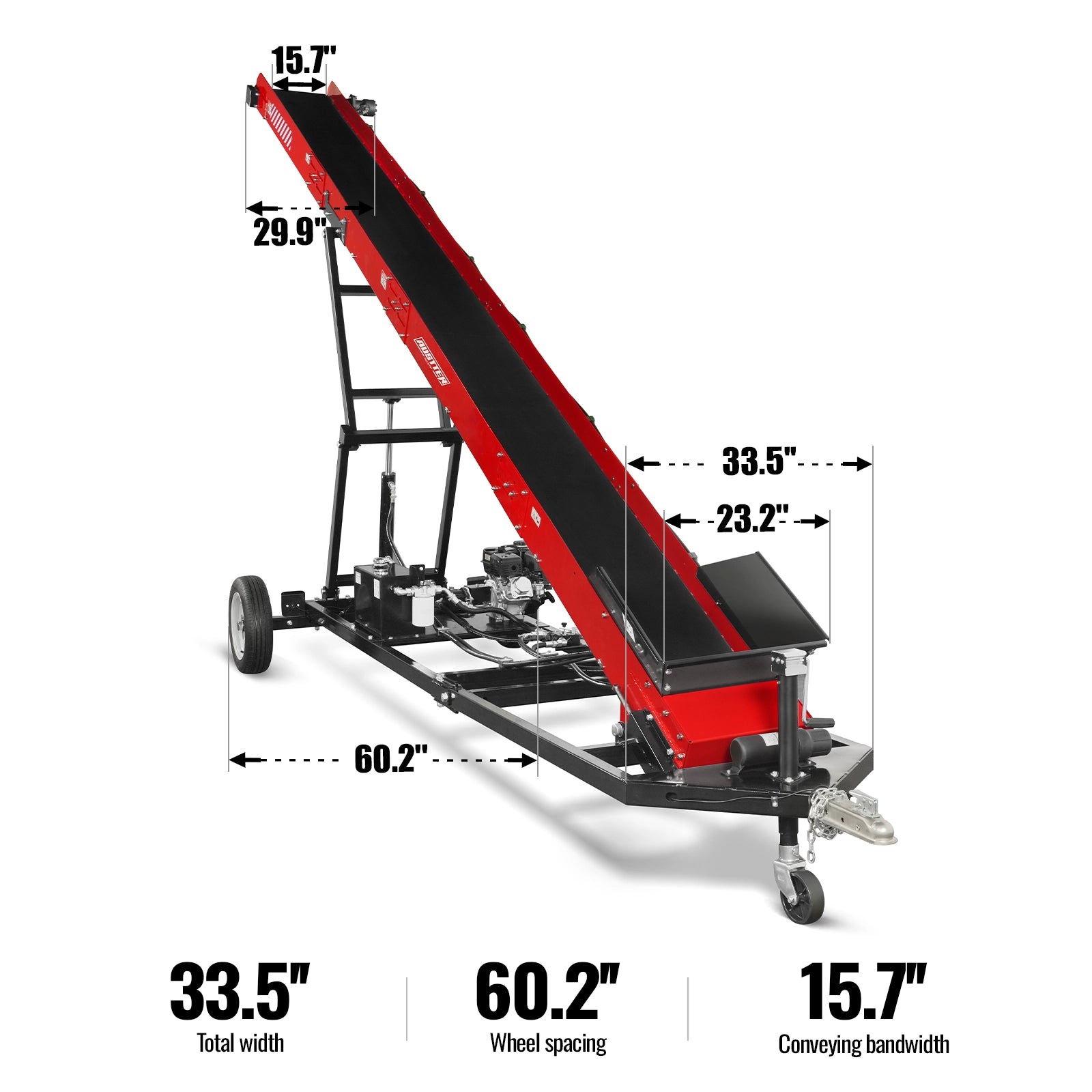 Heavy Duty Firewood Conveyor, 7HP 212cc Gasoline Powered Max. 124" Lift Height, 236'' Length, 16" Width, HC2016