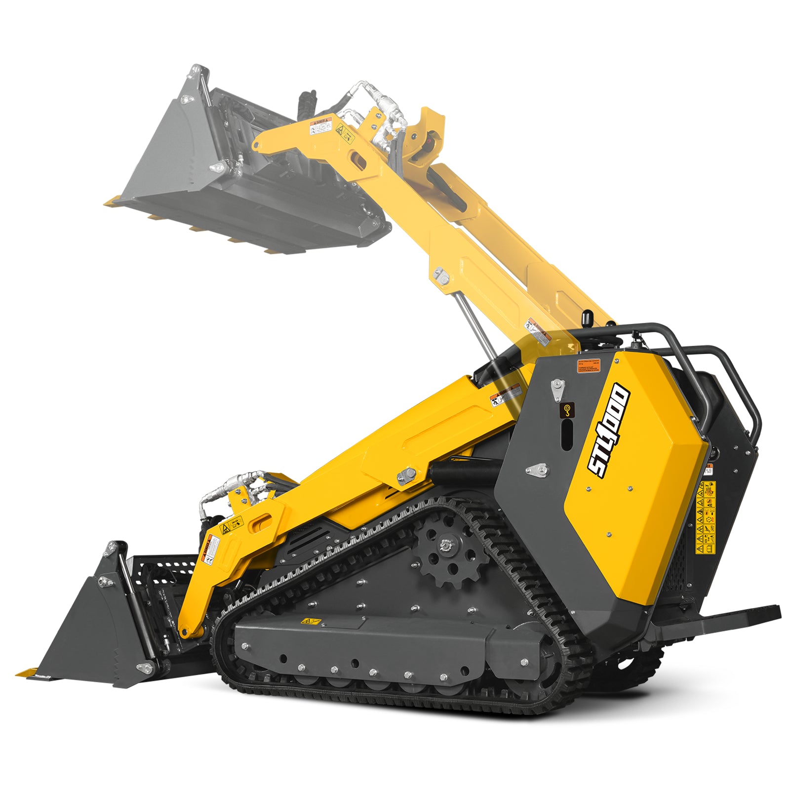 Mini Skid Steer Stand On Compact Track Loader ( 4 in 1 bucket included ) with 25HP KUBOTA D1105 Diesel Engine, Common Industry Interface (CII), CROBA STL1000