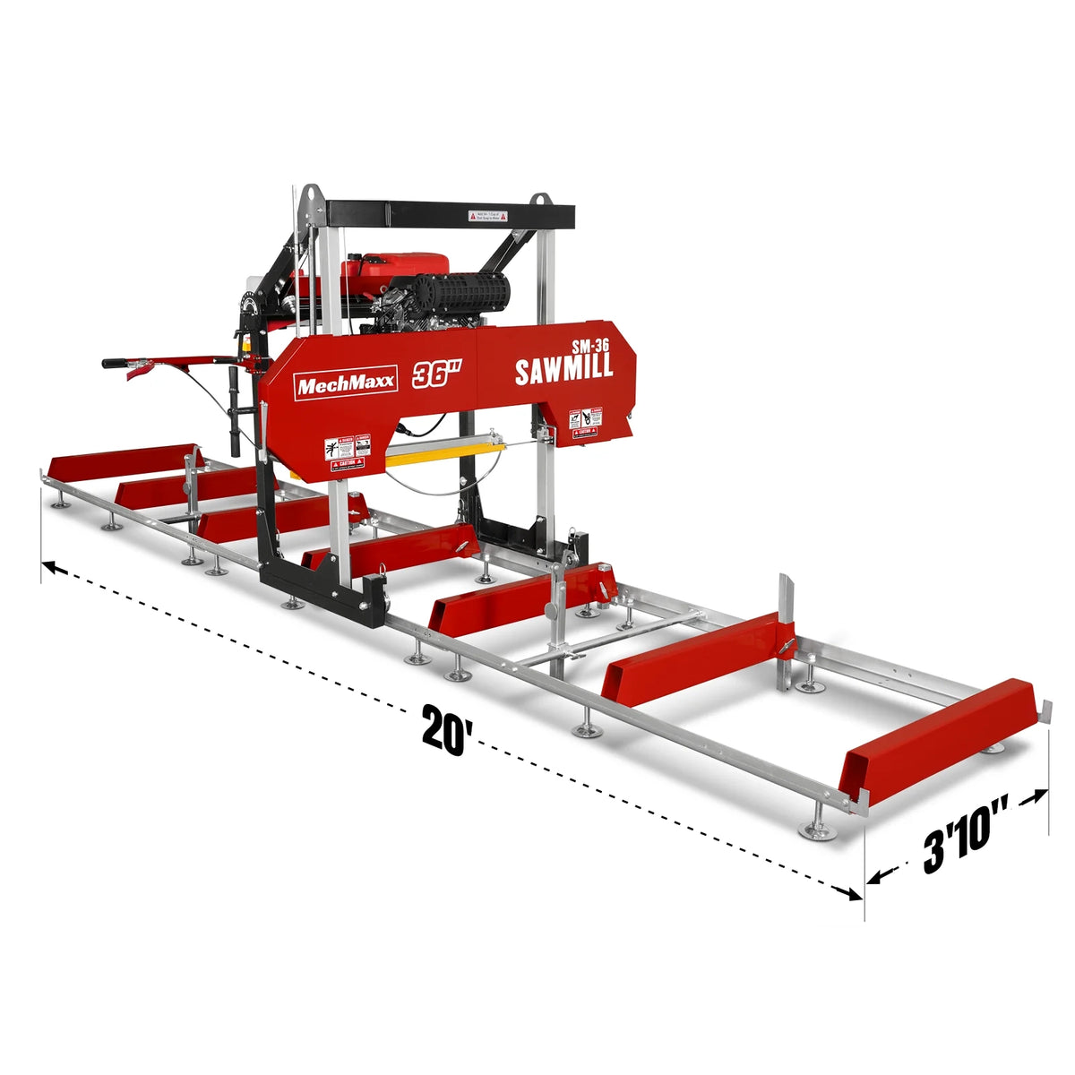 36" MAX Portable Sawmill, 25HP 750cc ZONSEN V-Twin Engine, 35" Board Width, 20' Track Length, (10 x Blades Included), SM-36MAX