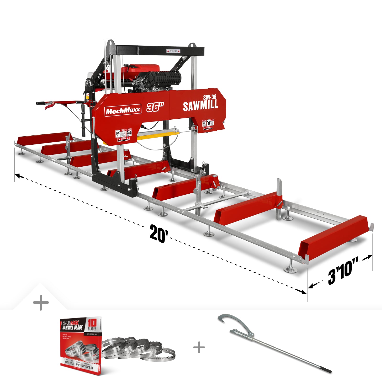 36" MAX Portable Sawmill, 25HP 750cc ZONSEN V-Twin Engine, 36" Board Width, 20' Track Length, (10 x Blades Included), SM36MAX