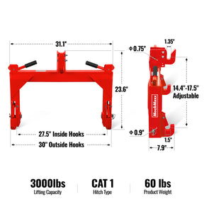 3 Point Quick Hitch Cat 1 for Tractors, Red, QH1R