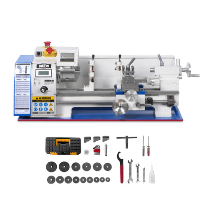1.5‘’ Spindle Bore Metal Lathe Machine 8'' x 16'' High Precision Brushless Motor Mini 1.5HP Benchtop 0-2500 RPM Variable Speed Metal Working Machine 1.5‘’ Spindle Bore Small Lathe without Stand