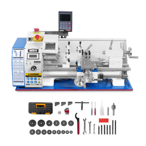1.5‘’ Spindle Bore Metal Lathe Machine with DRO 8'' x 16'' High Precision Brushless Motor Mini 1.5HP Benchtop 0-2500 RPM Variable Speed Metal Working Machine 1.5‘’ Spindle Bore Small Lathe without Stand
