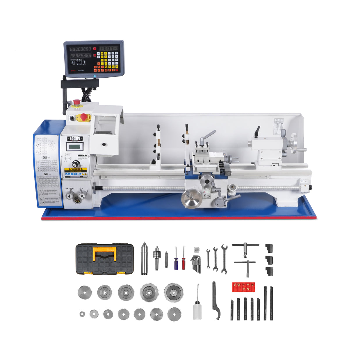 1.5‘’ Spindle Bore Metal Lathe Machine with DRO 10'' x 30'' High Precision Benchtop 0-2000 RPM  Variable Speed Metal Working Machine 1.5HP Small Lathe without Stand