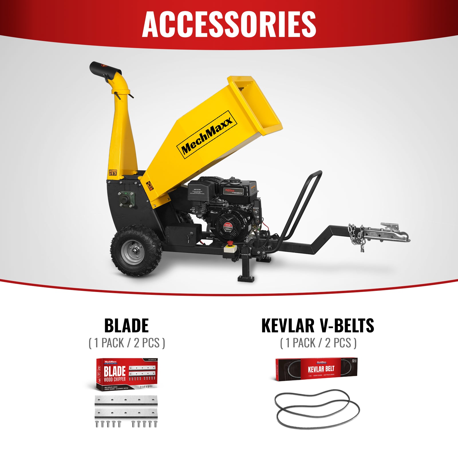 5 inch E-start DUCAR 420cc 15hp Gasoline Engine Powered Drum Wood Chipper with Towbar , PGS1500