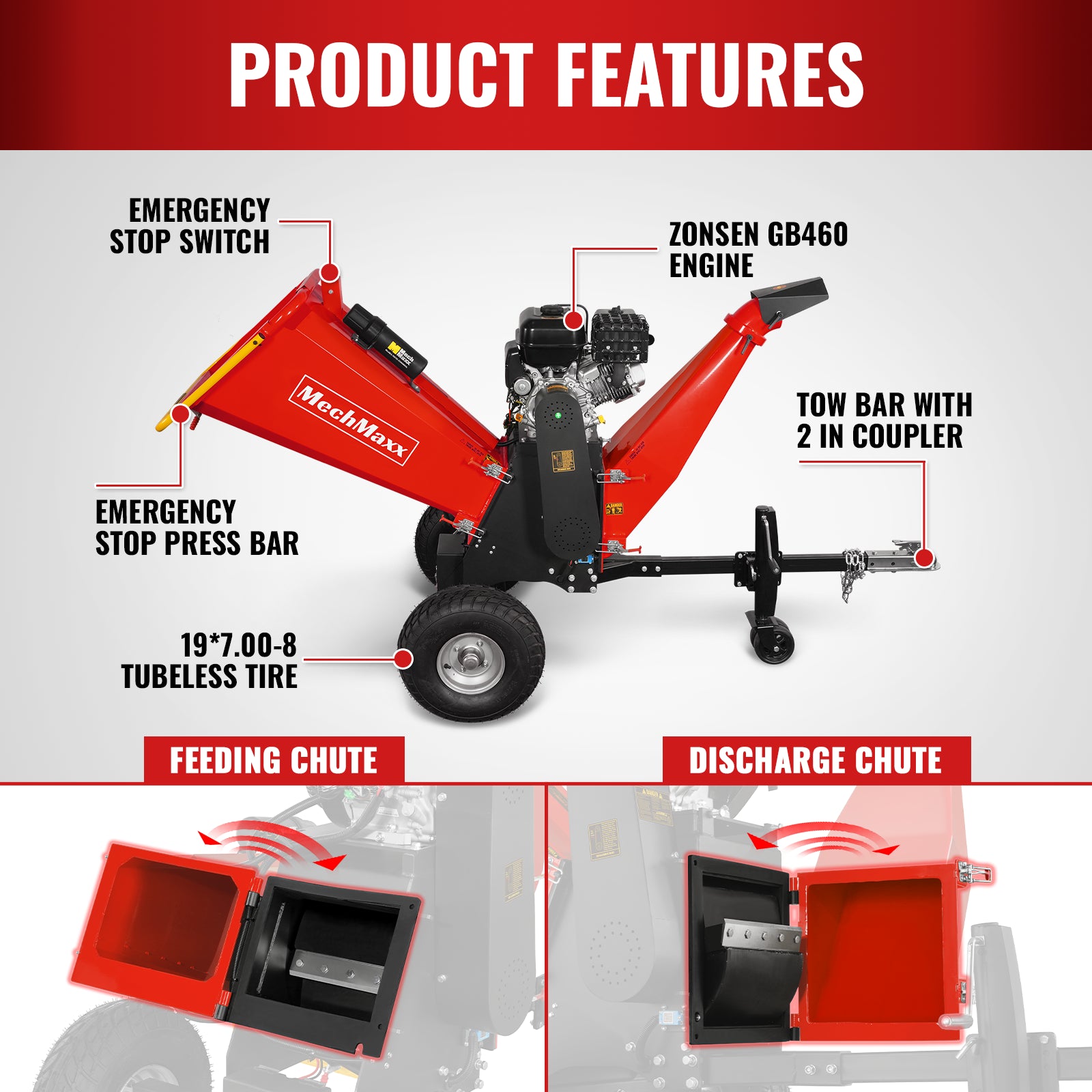 6 inch E-start ZONSEN 459cc 15hp Gasoline Engine Powered Drum Wood Chipper , P4206