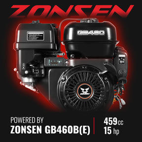 6 inch ZONSEN E-Start 459cc 15hp Gas Powered 4 - Wheel Drum Wood Chipper with Taillight , B150