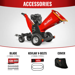 6 inch ZONSEN E-Start 459cc 15hp Gas Powered 4 - Wheel Drum Wood Chipper with Taillight , B150