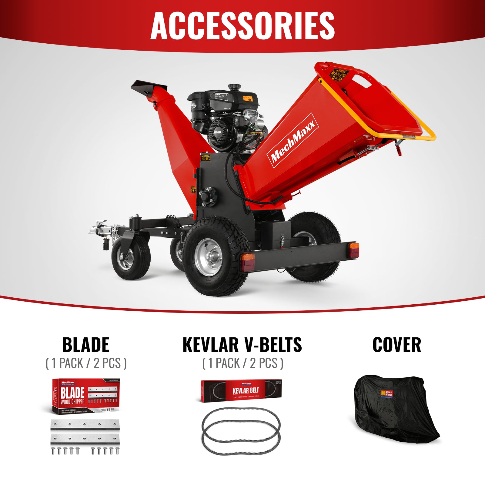 6 inch KOHLER E-Start 429cc 14HP Gas Powered 4 - Wheel Drum Wood Chipper with Taillight , B150