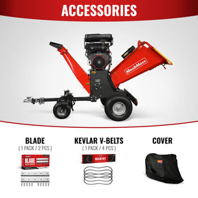 8 inch ZONSEN E-Start 1000cc 35hp Gas Powered 4 - Wheel Drum Wood Chipper with Taillight , B200