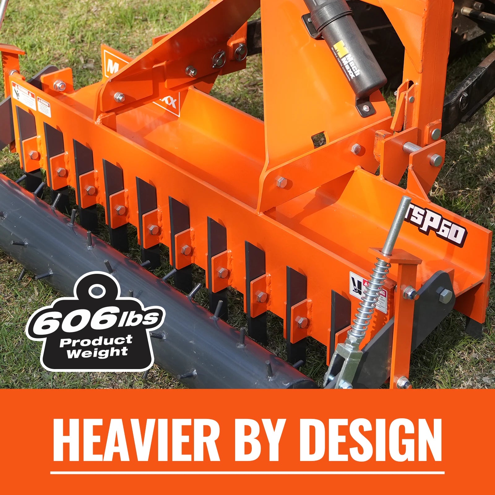 60" Heavy Duty Soil Pulverizer,  Single Spiked Roller,  21 Shanks,  Category 1 and 2,  3 Point Hitch Tractor Attachment,  TSP60