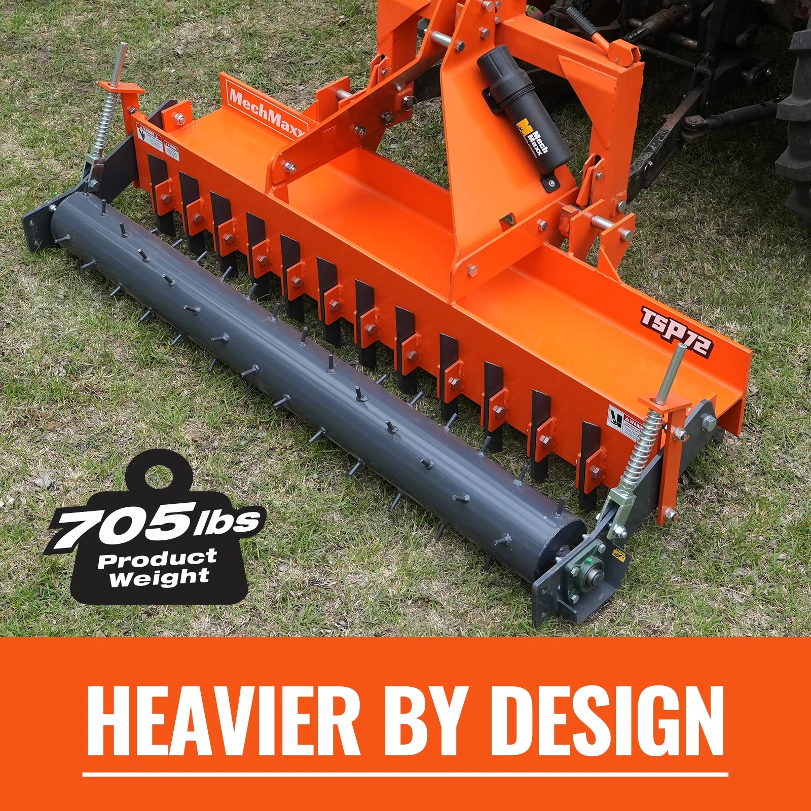 72" Heavy Duty Soil Pulverizer,  Single Spiked Roller,  25 Shanks,  Category 1 and 2,  3 Point Hitch Tractor Attachment,  TSP72