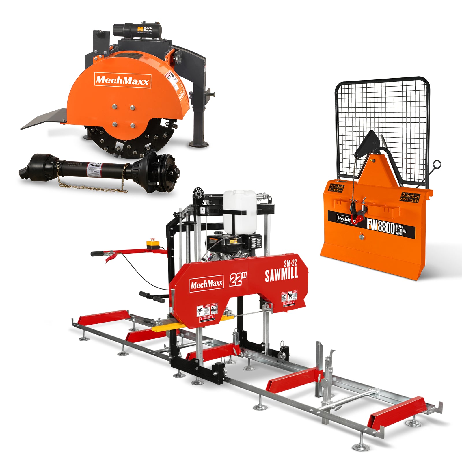 3-Point PTO Stump Grinder & 22" Portable Sawmill & Forestry Log Skidding Winch Combo,SG24 & SM22 &FW8800